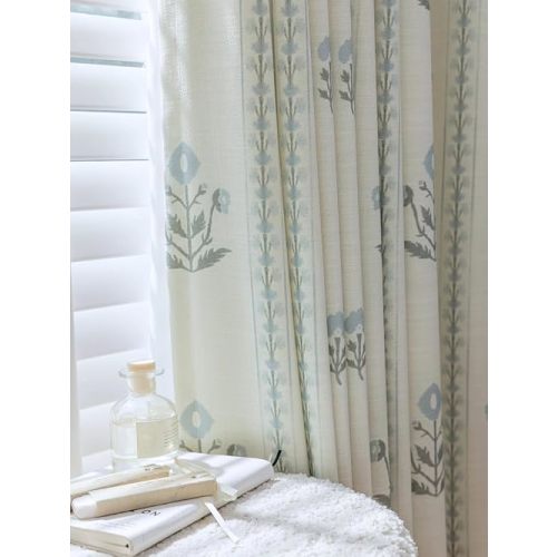 Floral Linen Pinch Pleated Curtains 52x90 Inch, 1 Panel, Antique White