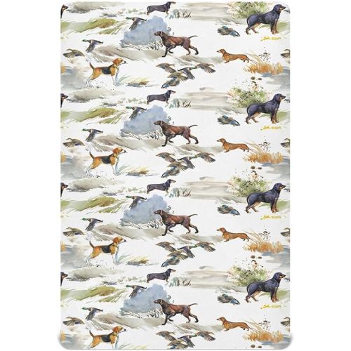 Fitted Crib Sheets for Baby Boys or Girls Soft Breathable Baby Play Yard Sheet for Standard Size Crib Mattress 52x28in Hunting Dogs and Ducks