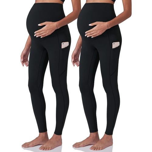 POSHDIVAH Women's Maternity Workout Leggings Over The Belly Pregnancy Yoga Pants with Pockets Soft Activewear Work Pants