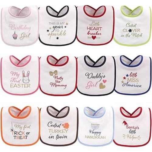 Hudson Baby Unisex Baby Cotton Terry Drooler Bibs with Fiber Filling, Holiday Girl Sparkle, One Size
