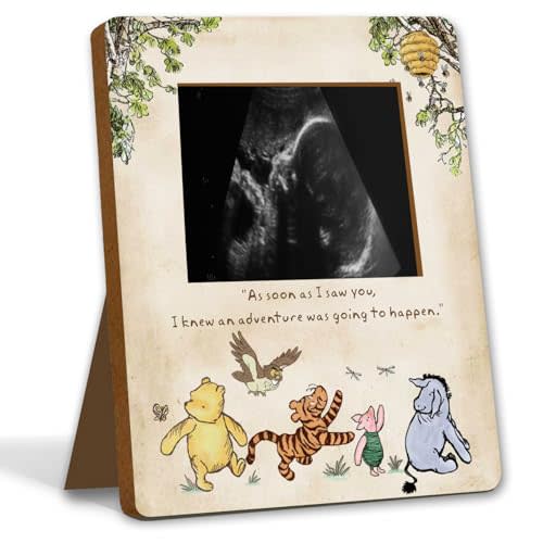 Unbala Winnie Baby Keepsake Frame Wooden Ultrasound Picture Frame Pregnancy Milestone Sign Gifts For Baby Shower Decorations Nursery