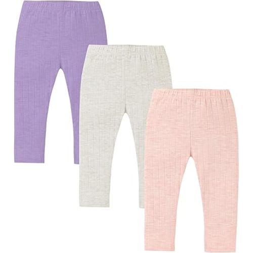 3 Pack Baby Girl Pants Soft Ribbed Leggings for Toddler Girl Newborn Cotton Bottoms Casual Playing Pull On Sweatpants