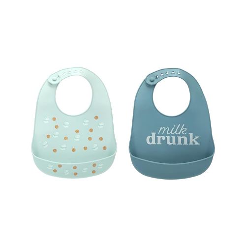 Pearhead Silicone Bibs Set of 2, One Milk Drunk Baby Bib, One Light Blue Milk and Cookies Bib, Gender-Neutral Baby Feeding Accessory for New Parents and Expecting Parents, 2 Bibs