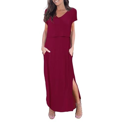 Smallshow Women's Maternity Nursing Dresses Split Long Dress for Breastfeeding