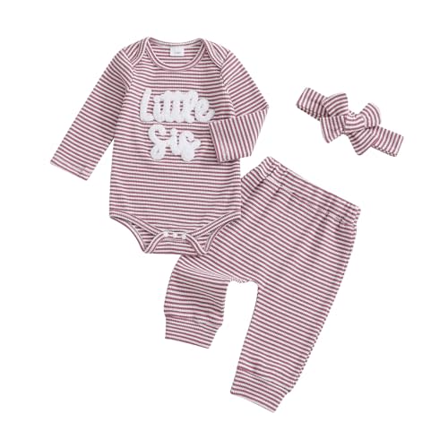 Ayalinggo Newborn Baby Girl Clothes Little Sister Romper Lil Sis Short Sleeve Tshirt Pants Headband Summer Infant Clothes