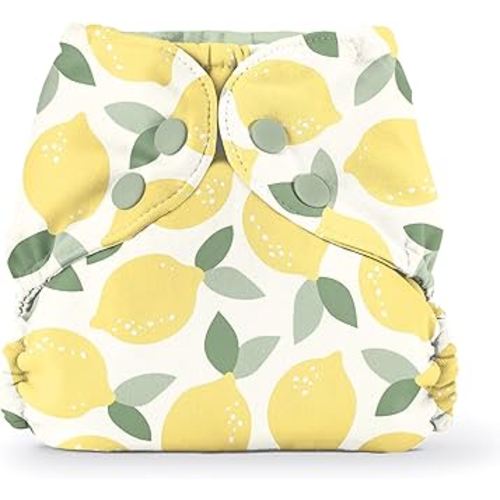 Esembly Cloth Diaper Cover - Reusable Swim Diaper, Waterproof, Breathable - Adjustable Outer Layer Over Absorbent Inner for Blowout Protection - Lemons, Size 2 (18-35lbs)