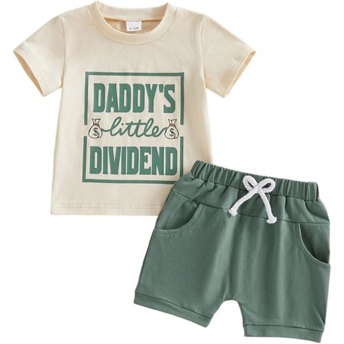 Tsultryofs Toddler Baby Boy Summer Clothes Letter Graphic Print Short Sleeve T-Shirt Tops and Shorts 6 12 18 24M 2 3T Set