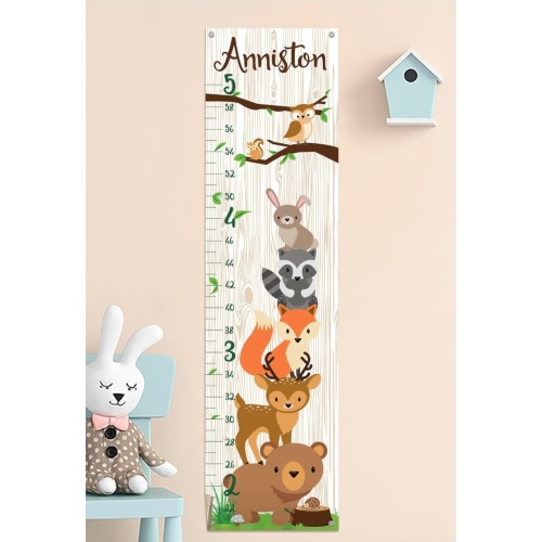 Personalized Forest Animals Hanging Canvas Growth Chart Height Ruler – Woodemon