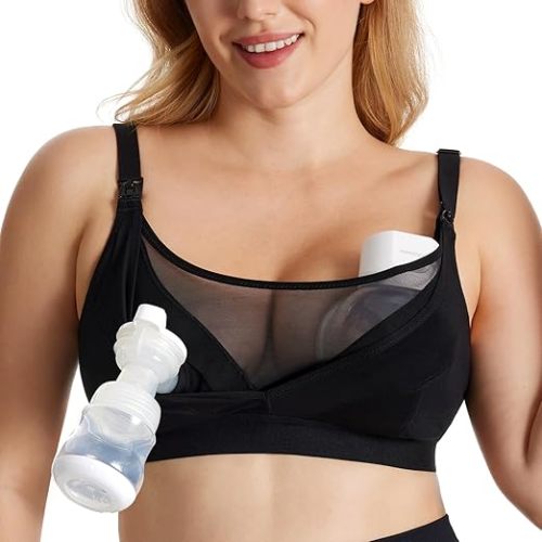 Momcozy Mesh Pumping Bra Hands Free, Plus Size Nursing Bras for Pumping