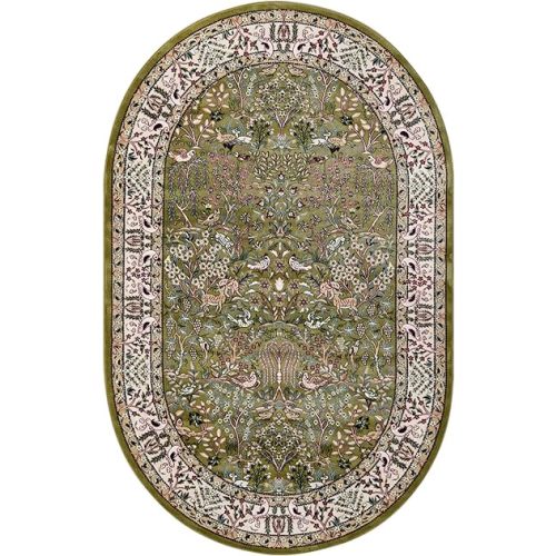 Rugs.com Rabia Collection Rug – 4' x 6' Oval Green Low Rug Perfect for Living Rooms, Large Dining Rooms, Open Floorplans