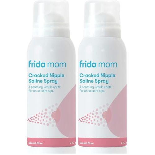 Frida Mom Cracked Nipple Soothing Spray - All-Natural Saline to Heal Sore, Cracked Breastfeeding Nipples - Air-Dry, Gentle for Baby + Mom - 2 Fl oz (Pack of 2)