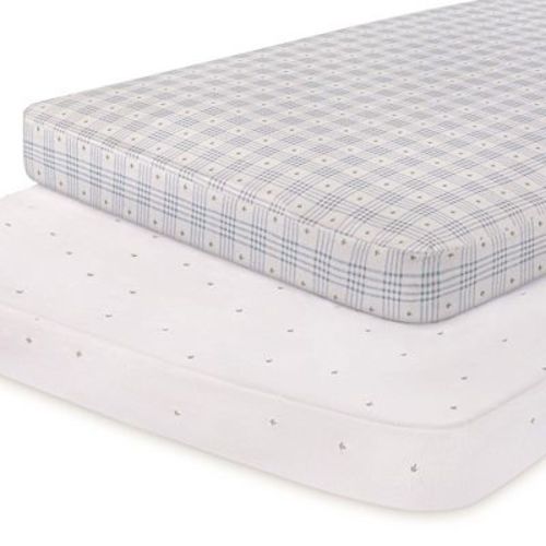 Ely's & Co. Waterproof Pack and Play Sheets 2-Pack, Baby Boy Blue Floral Plaid, 100% Cotton, 38 x 24 in