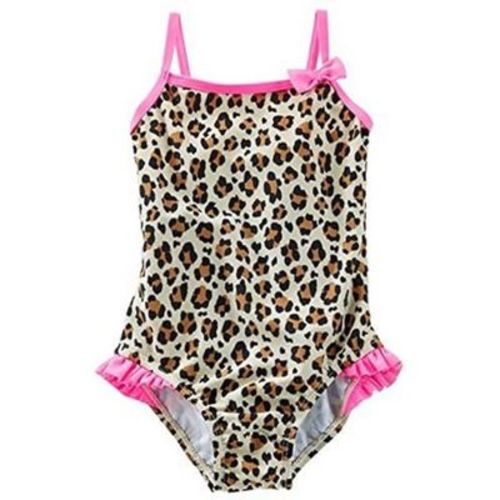 OshKosh B'Gosh Infant Girls' One-Piece Swimsuit, Khaki/Pink-Leopard, 12 Months