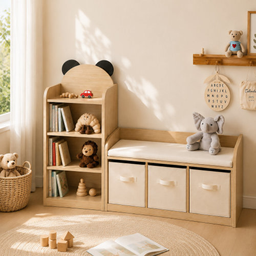 Isabelle & Max™ Kids' Modular Wooden Bookcase With Reading Nook & Storage Organizer, Bear Design | Wayfair
