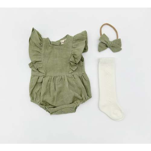 Gabriella Sleeveless Romper 3pc Set – Olive and Cradle