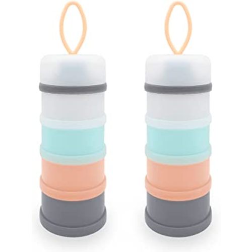 Baby Formula Dispenser, Formula Container, Portable Milk Powder Container, Non-Spill Stackable Baby Snack Storage Container, Baby Feeding Travel Storage Container, BPA Free, 4 Layers 2 Packs