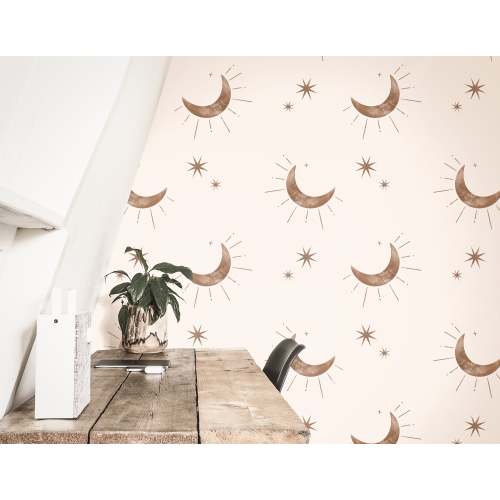 Boho Moon And Stars Wallpaper Peel and Stick Wallpaper Removable Wallpaper Wall Decor Home Decor Wall Art Printable Wall Art Room Decor 3849