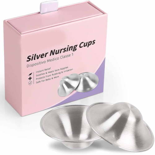 DUPAI Silver Nursing Cups-Nipple Shields for Nursing Newborn,Newborn Breastfeeding Must Haves for Soothe and Protect Your Nursing Nipples-925 Silver (Regular Size)
