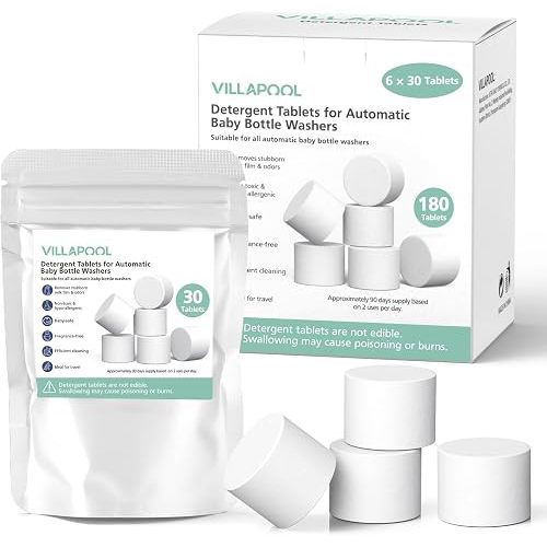 180 Detergent Soap Tablets For All Brands Baby Bottle Washers, Compatible with Baby Brezza Grownsy Momcozy Papablic Washer, Effective Cleaning & Gentle Formula, 3-Month Supply