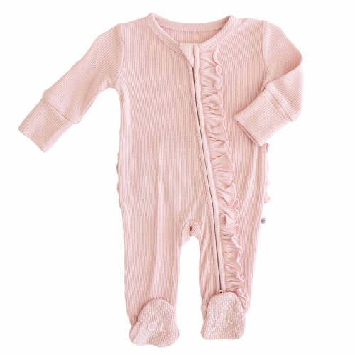 Embroidered Bamboo Waffle Zipper Ruffle Footies | In Bloom