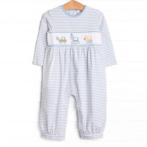 Blue Collar Builder Smocked Romper, Blue – Stitchy Fish