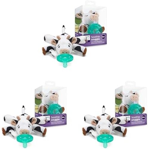 Philips Avent Soothie Snuggle Pacifier Holder with Detachable Pacifier, 0m+, Cow, SCF347/05
