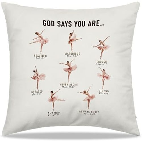Dibor Christian Ballet Throw Pillow Covers 18x18 in, Bible Verse God Says You are Decorative Couch Cushion Covers, Christian Gifts for Women, Pillow Case for Girls Bedroom Room Dorm Home