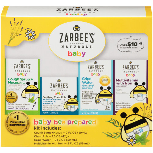 Zarbee's Naturals Baby Bee Prepared Kit, Cough Syrup + Mucus, Chest Rub, Gripe Water & Multivitamin
