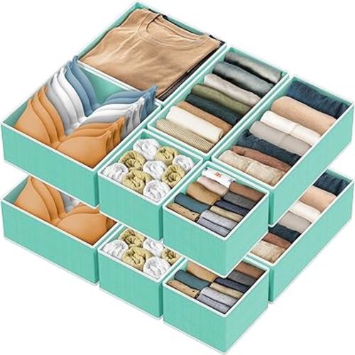 SIMPLE HOUSEWARE Foldable Drawer Organizer for Clothes/Underwear/Panty/Onesie Stocking Bin, Set of 12, Turquoise