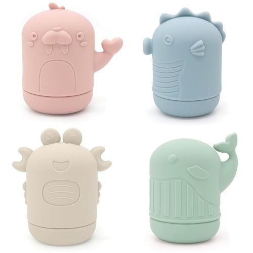 Ginbear Silicone Baby Bath Toys, Non-Toxic Mold Free Infant Squirty Bathtub Toys for Toddlers 6 Months+, Pack of 4 (Dino)
