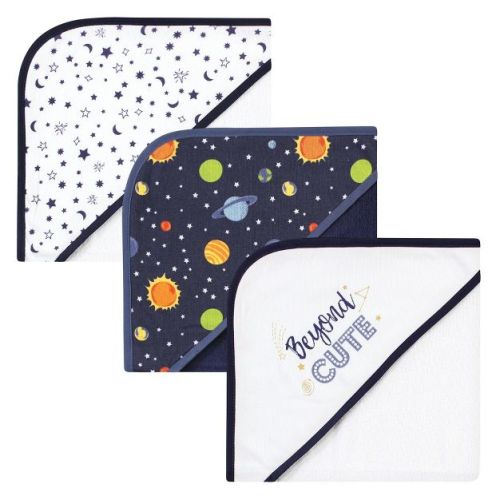 Hudson Baby Infant Boy Cotton Rich Hooded Towels, Solar System, One Size