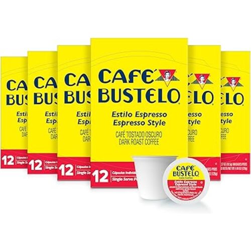 Café Bustelo Espresso Style Dark Roast, Single Serve Coffee Pods, 12 Count (Pack of 6)