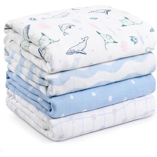 GLLQUEN BABY Muslin Swaddle Blankets 4Pk Receiving Blanket Large 35" x 40"