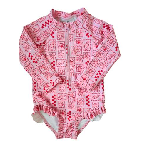 Pink Palm Long sleeve Little Surfer Girl swimsuit