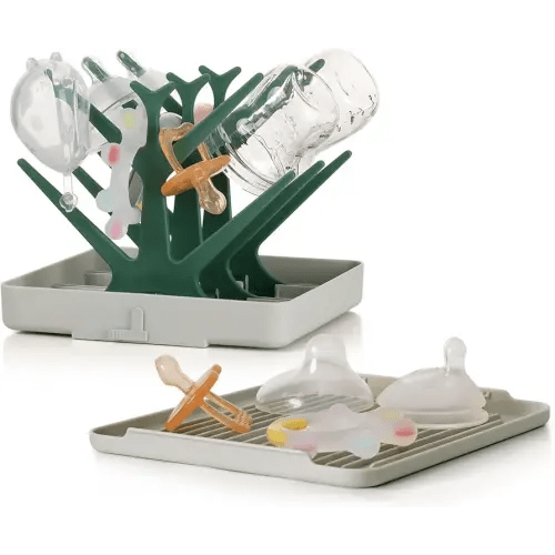 haakaa Portable Baby Bottle Drying Rack with Tray, Space Saving Bottle Drying Tree for Bottles/Pump Parts/Pacifiers,Easy-Store Dryer Rack Great for Home & Travel, BPA Free (Green)