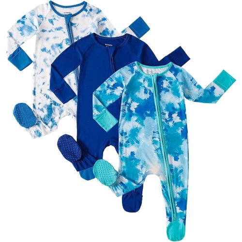 OPAWO Bamboo Baby Pajamas 3 Pack, 2 Way Zipper Newborn Footie Pajamas with Mitten Cuffs, Bamboo Sleepers for Baby Girl Onesie