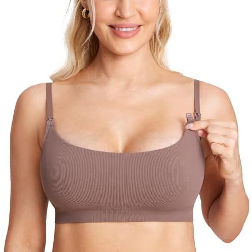 MOMANDA Ribbed Nursing Bras for Breastfeeding Brown Purple Medium