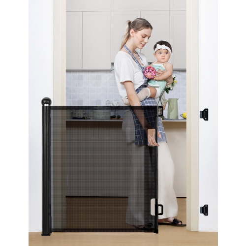 Retractable Mesh Baby Gate, Safety Gates for Stairs Doorway, 33''Tall Extends to 71''Wide, Black