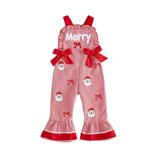 Loicainy Baby Toddler Girl Christmas Overalls 12 18 24 Months 2T 3T 4T 5T 6T Bell Bottoms Plaid Bows Sleeveless Jumpsuit