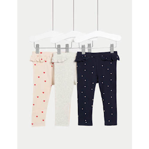 3pk Cotton Rich Ribbed Heart Leggings (0-3 Yrs)