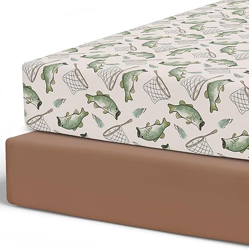 Pobibaby – 2 Pack Crib Sheets for Boys, Premium Fitted Baby Boy Crib Sheets for Standard Crib Mattress – Ultra-Soft Jersey Knit, Safe and Snug, Stylish Design (Gone Fishing)