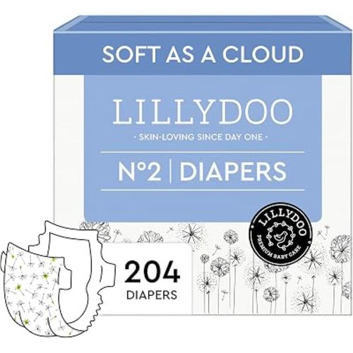 LILLYDOO Baby Diapers, Size 2 (9+ lbs), 204 Count, Hypoallergenic & TCF