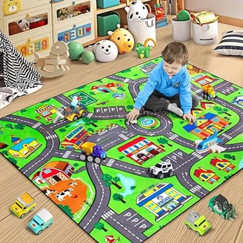 Road Car Rug,City Road Rug for Kids,5x7 Ft Kids Floor Play mat,and Car Carpet Play Mat with Realistic Colors – Perfect for Children and Non-Slip for Classroom,Playroom and Bedroom