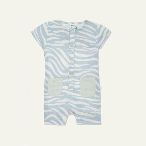 Linen Blue Waves/Zebra Baby Romper - Natural/sterling Blue | 6/12M