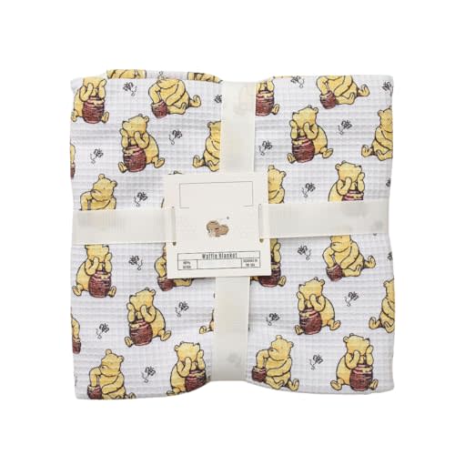 Sugar Lily's Classic Pooh Baby Blanket, 100% Cotton, Waffle Weave, Cozy, Nostalgic Design