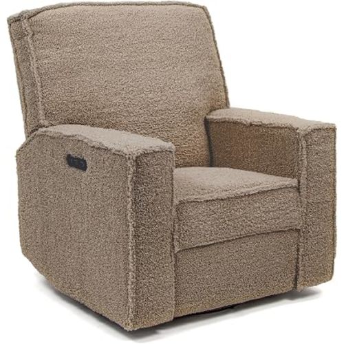 Storkcraft Texas Nursery Power Recliner Swivel Glider – Oeko-TEX 100 Certified, Nursery Rocking Chair with Push-Button Electronic Recline Function, USB-A and USB-C Charging Ports (Brown Sugar Sherpa)
