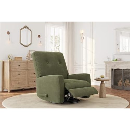 IDEALHOUSE Reclining Nursery Armchair, 360° Rotating and Rocking Glider with Adjustable Footrest & Back Support, Upholstered Chair for Adults, Ideal for Apartments, Bedrooms, and Living Rooms，Green