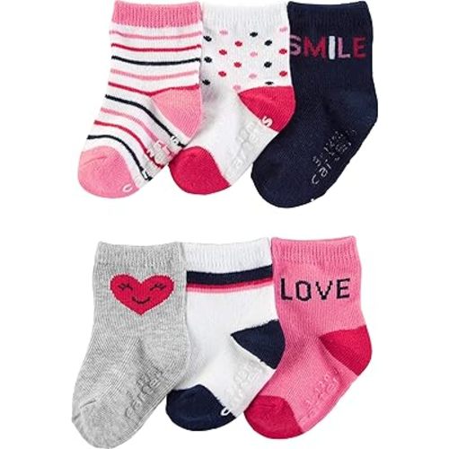 Carter's Baby Girls' 6-Pack Socks Booties (0-3 Months, Love)