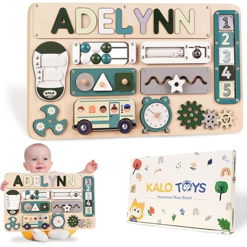 Busy Board Bear for Toddlers Wooden Montessori Toys, Wooden Controller Sensory Toy for Autistic Children & ADHD Sensory Board for Education & Learning Green