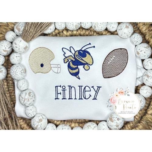 yellow jacket football, navy and gold Embroidered shirt, romper, bubble